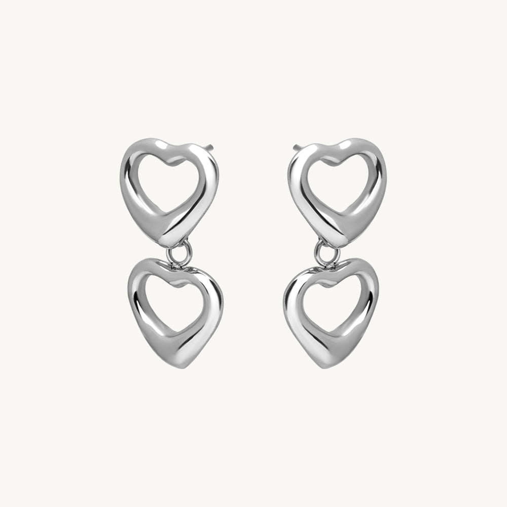 Dual Heart Drop Earrings