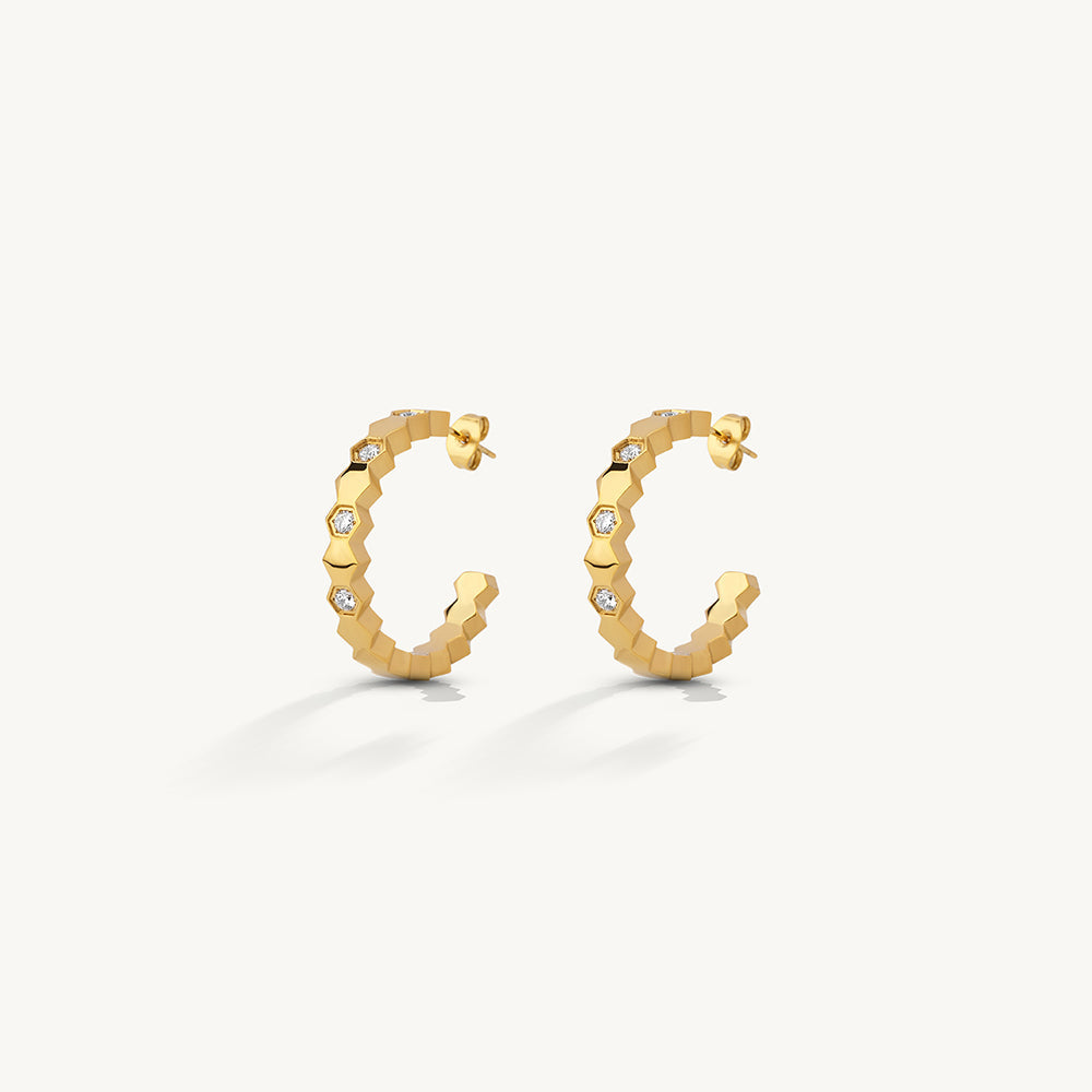 Geometric Crystal Link Hoop Earrings