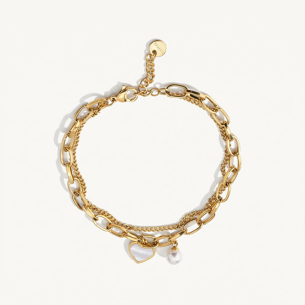 Mini Pearl Heart Charm Chain Bracelet