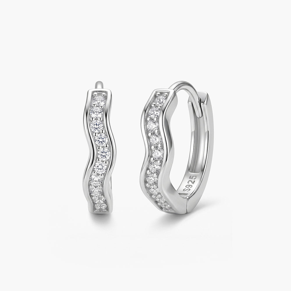 Twisted Pave Wave Huggie 925 Sterling Silver Earrings