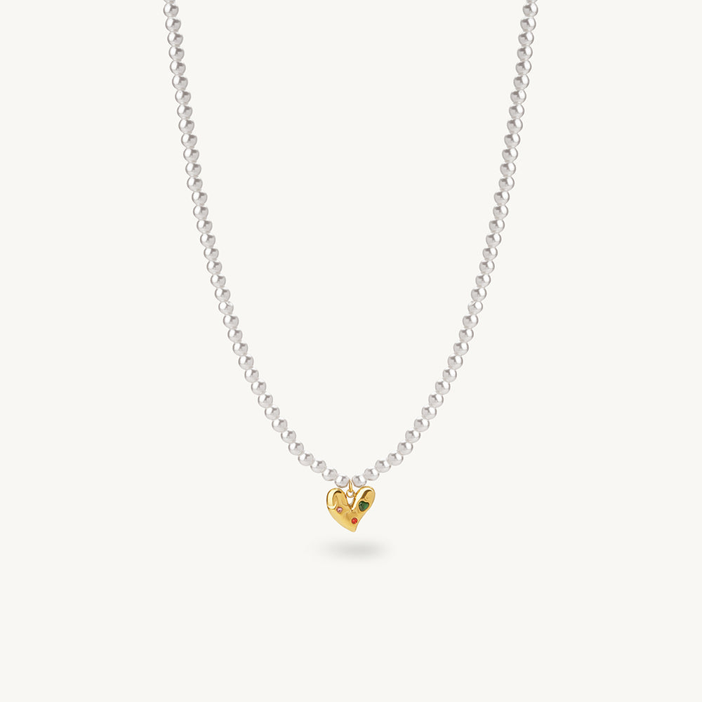 Ivory Pearl Gleaming Heart Pendant Necklace