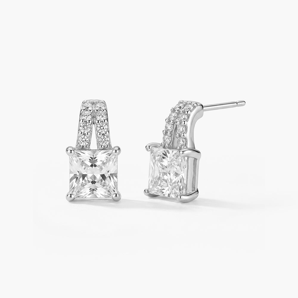 Square Solitaire Accent 925 Sterling Silver Earrings