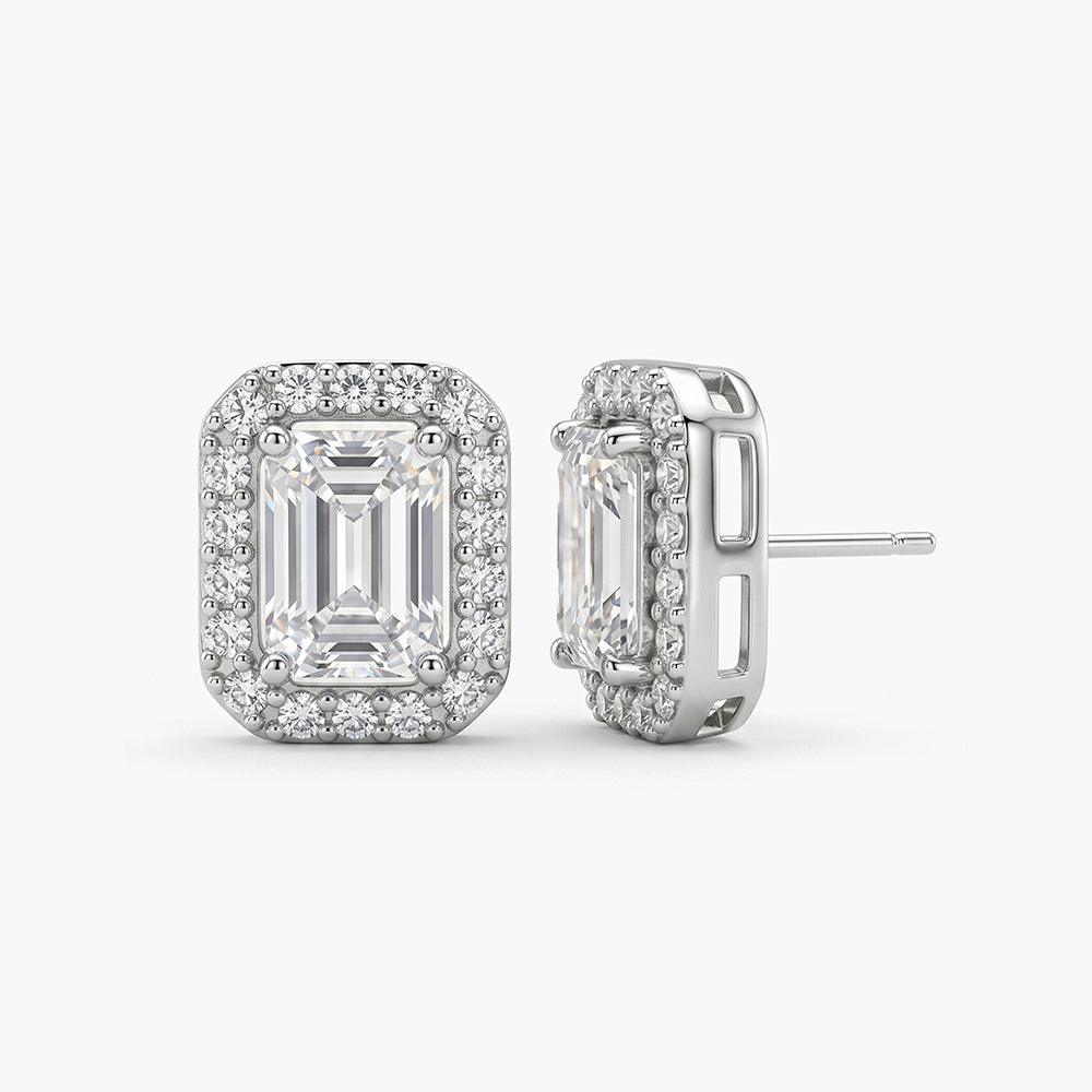 Emerald Cut Crystal 925 Sterling Silver Stud Earrings