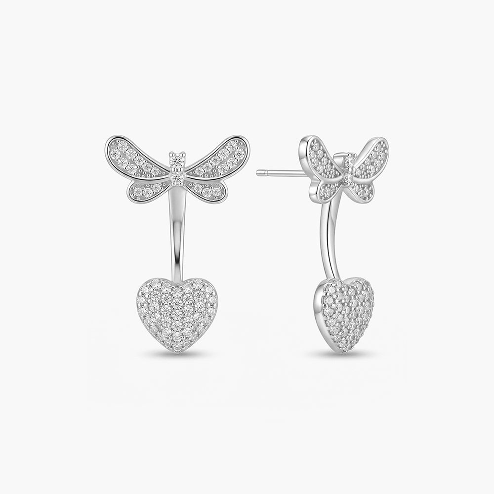 Dragonfly with Heart 925 Sterling Silver Earrings