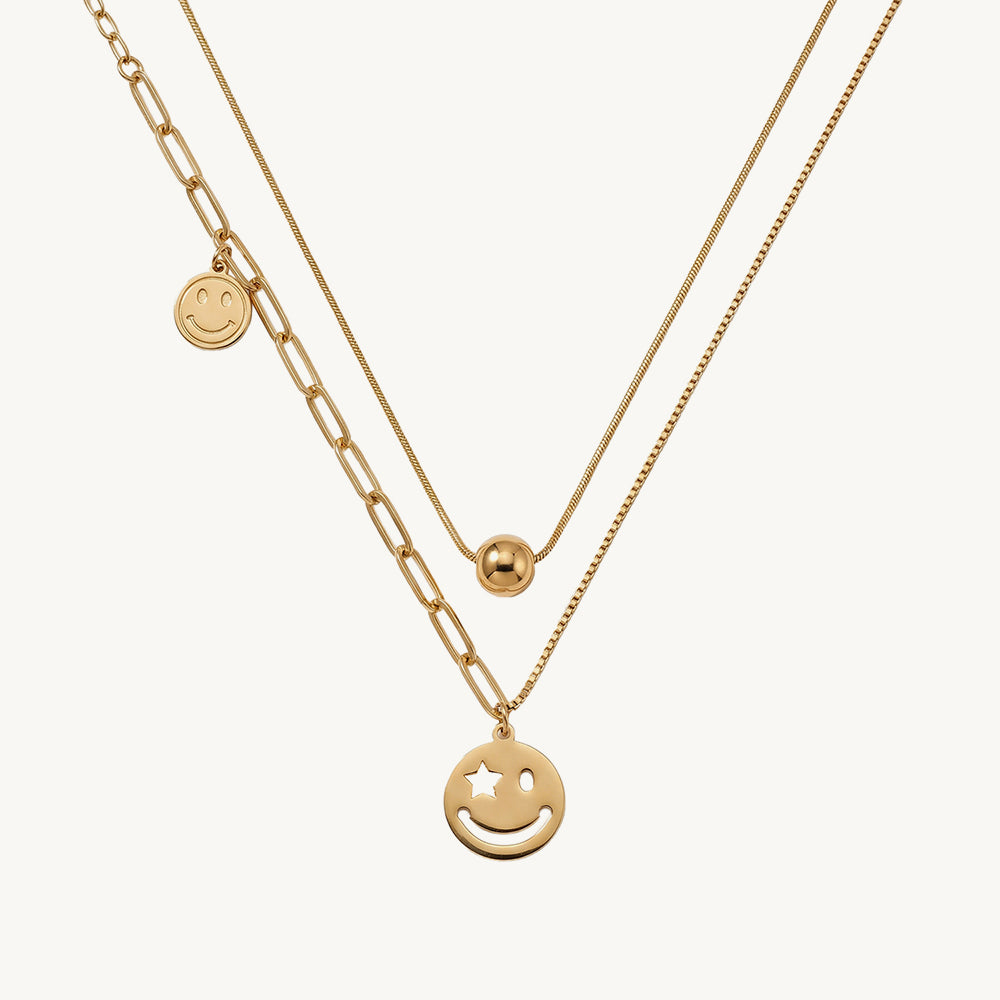 Charming Dual Smiley Layer Necklace