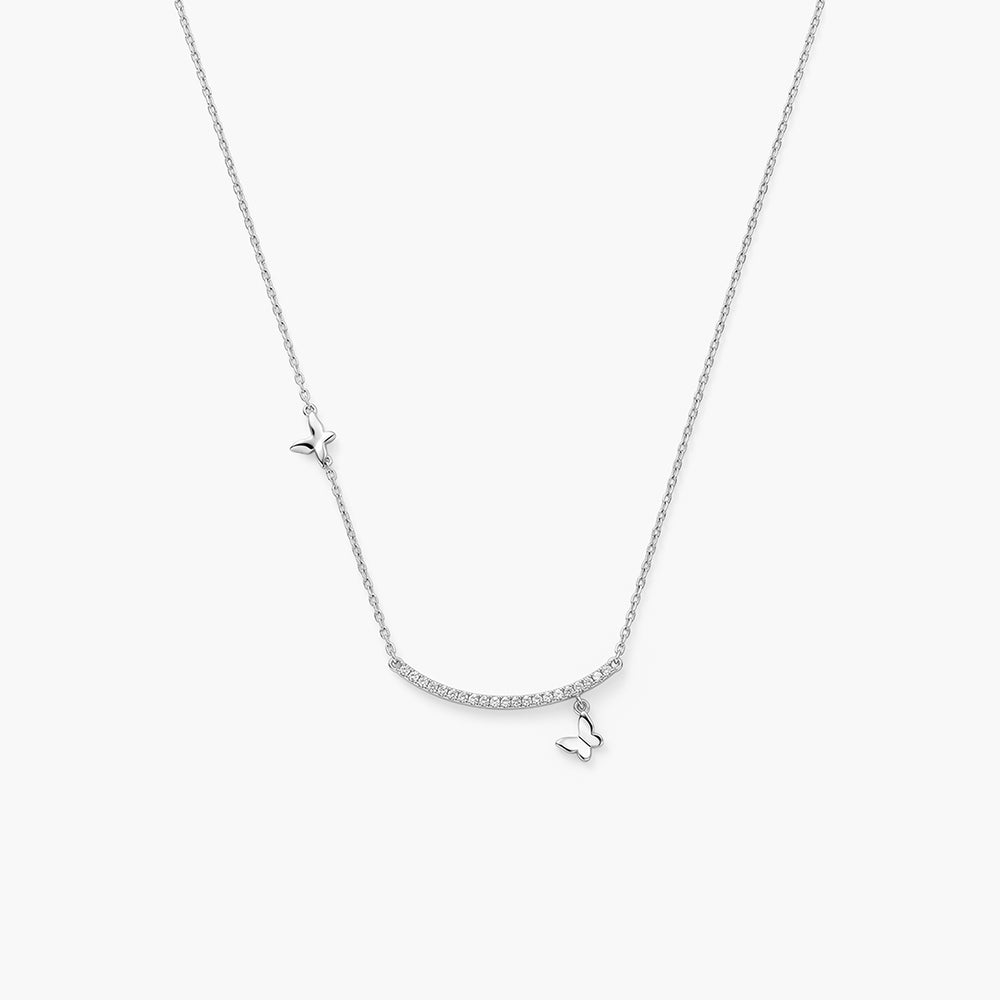 Sparkle Curve Flutter Charm 925 Sterling Silver Necklace