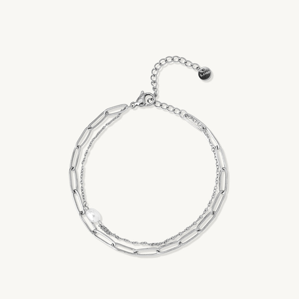 Paperclip Pearl Layered Bracelet