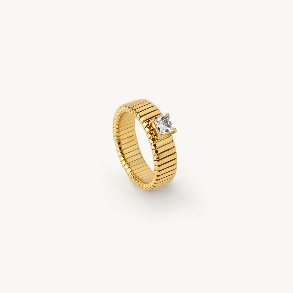 Textured Band Stone Accent Ring