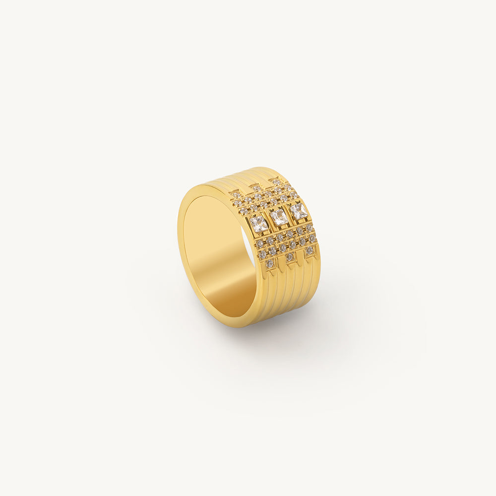 Crystal Studded Wide Band Ring