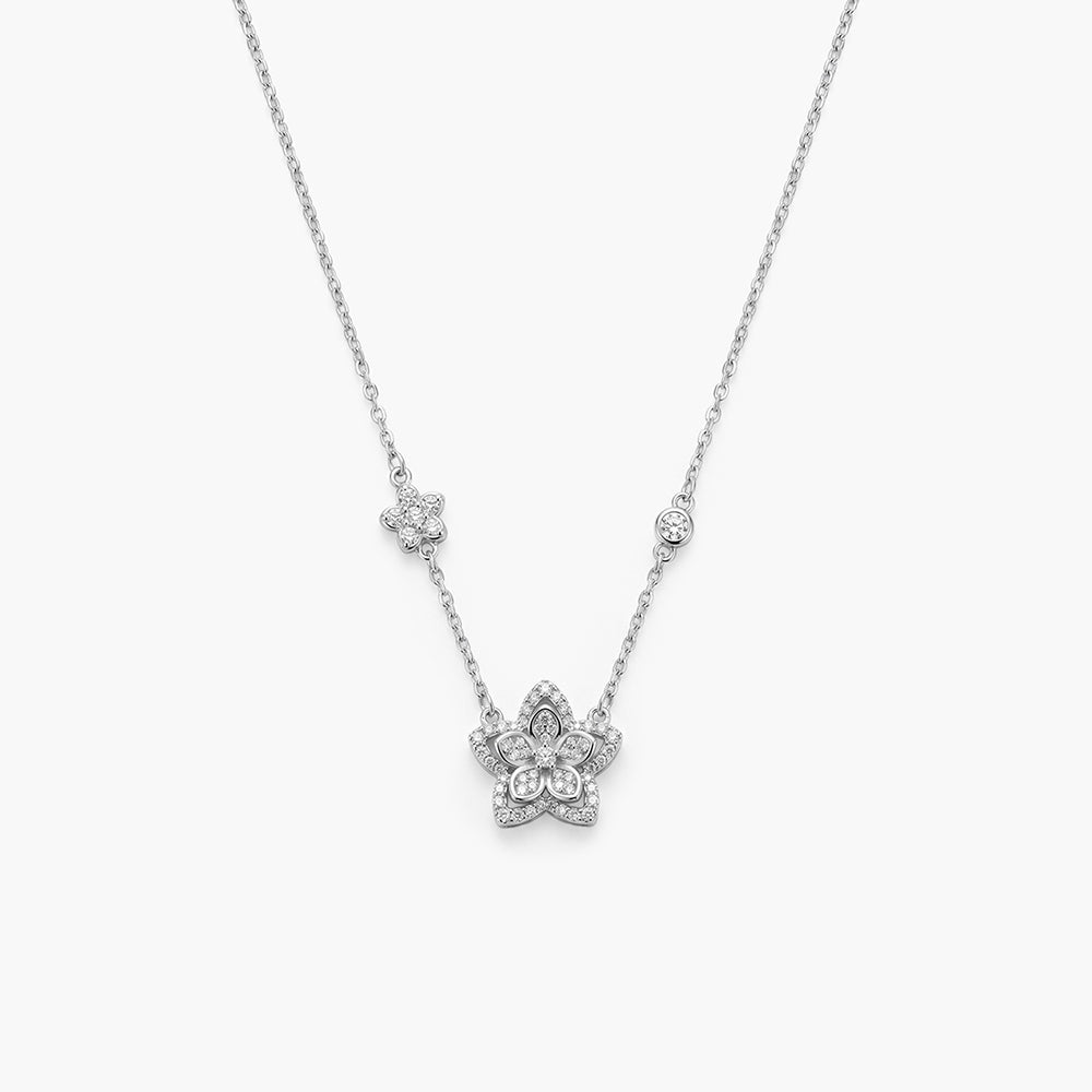 Sparkling Flower 925 Sterling Silver Pendant Necklace