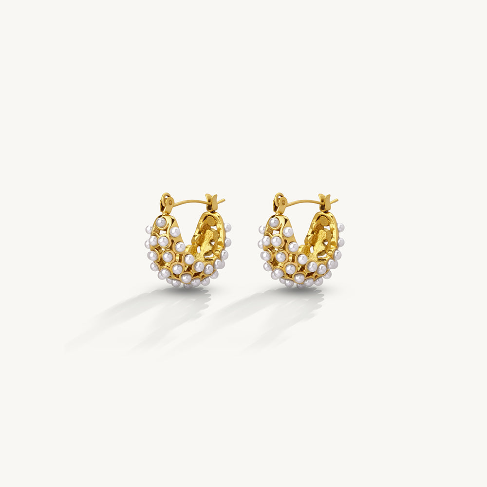 Dainty Pearl Cluster Hoop Earrings