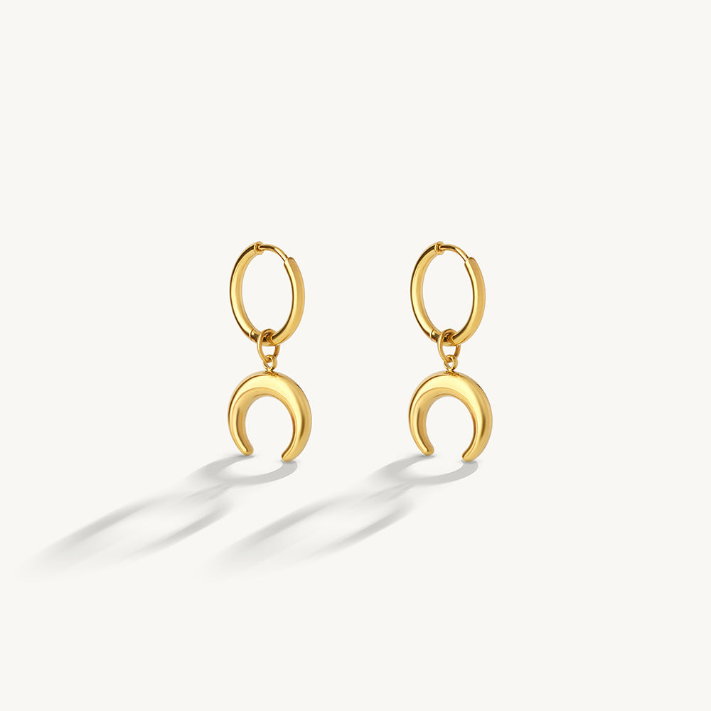 Chic Moon Charm Drop Hoop Earrings