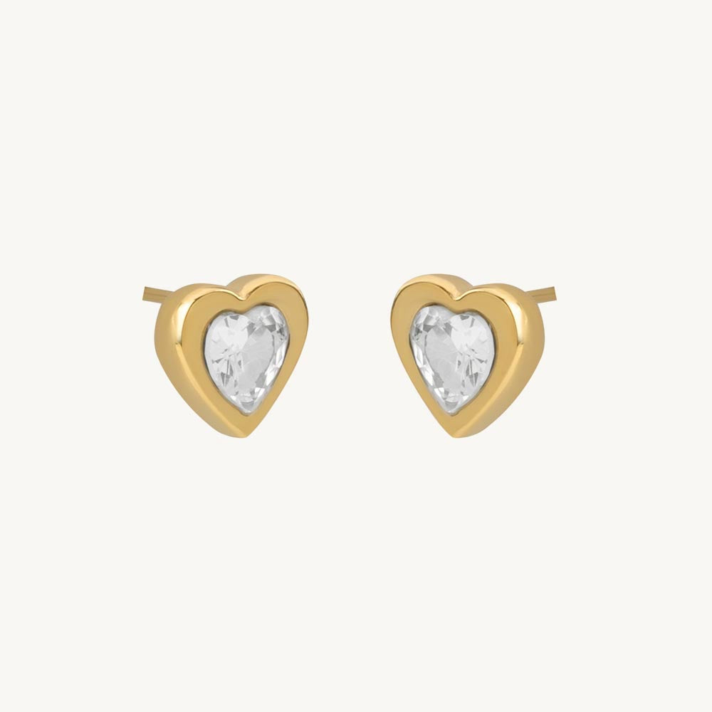 Heart Edge CZ Stud Earrings