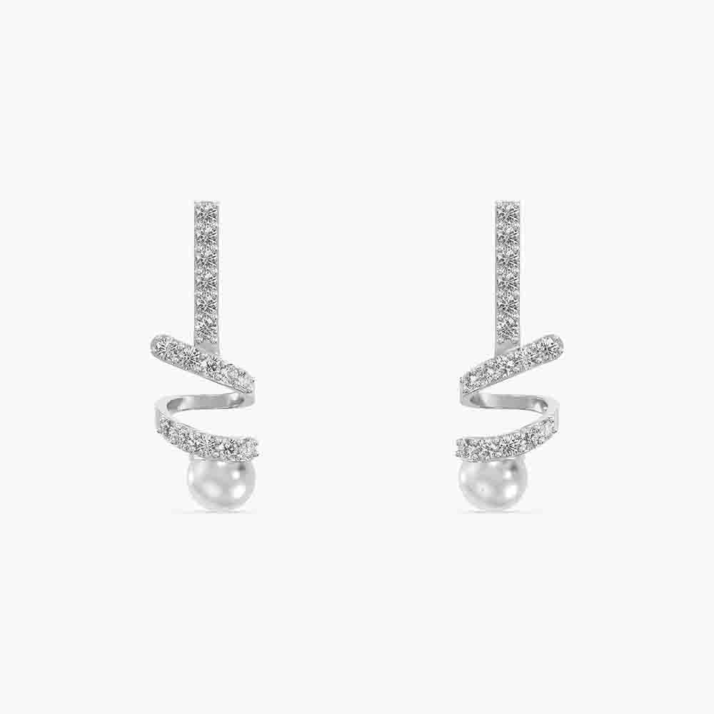 Pearl Curve Line 925 Sterling Silver Drop Earrings