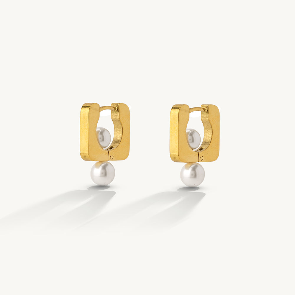 Modern Pearl Drop Hoop Earrings