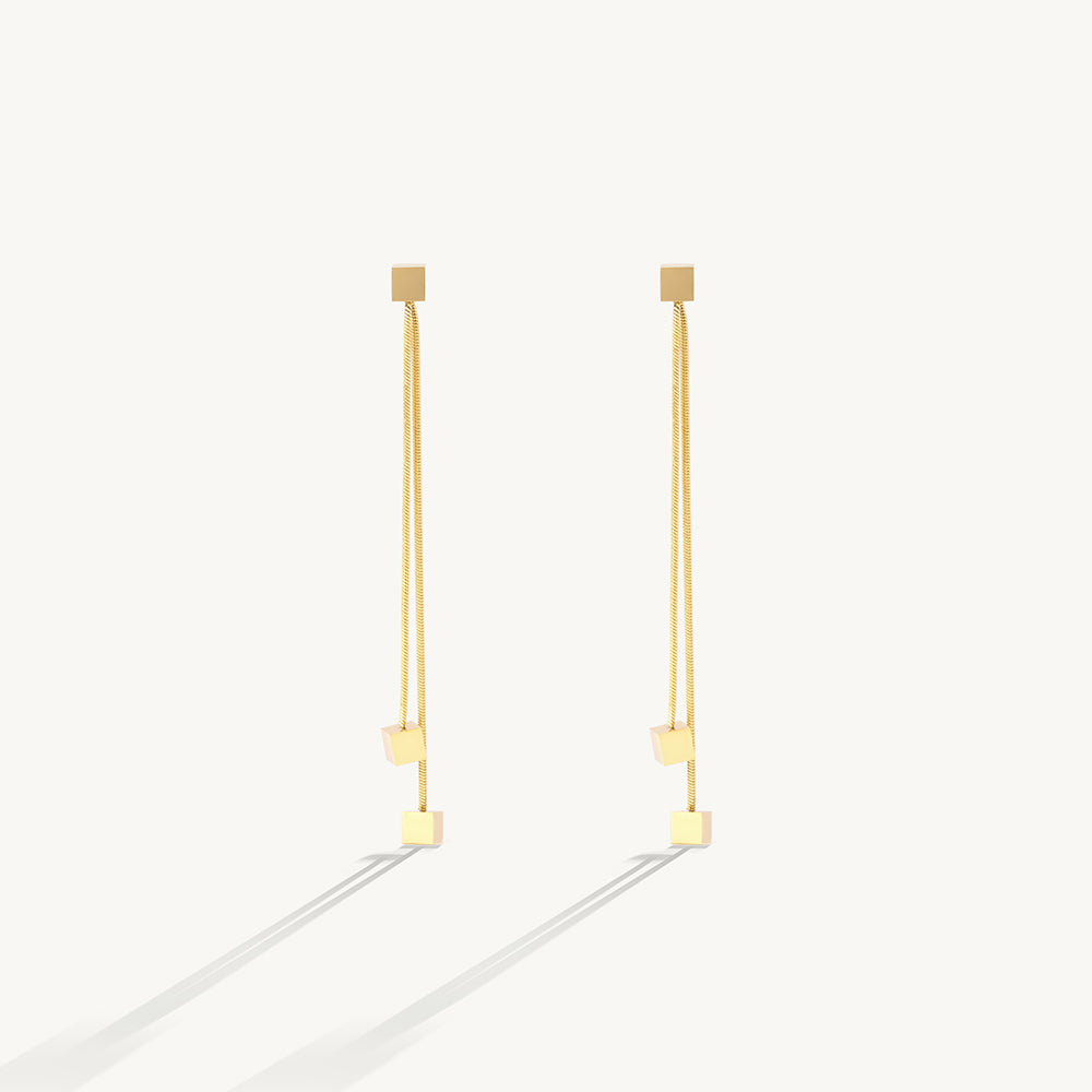 Chic Double Chain Cube Earrings