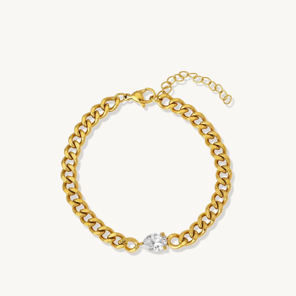 Pear Stone Cuban Chain Bracelet