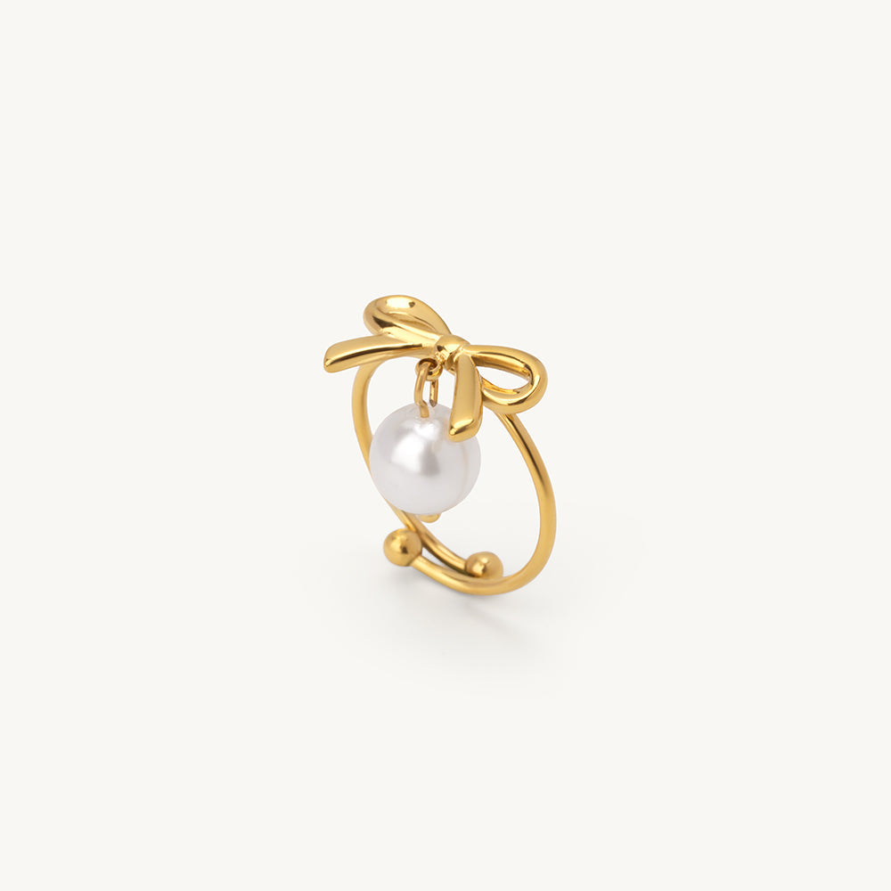 Ribbon Pearl Drop Ring