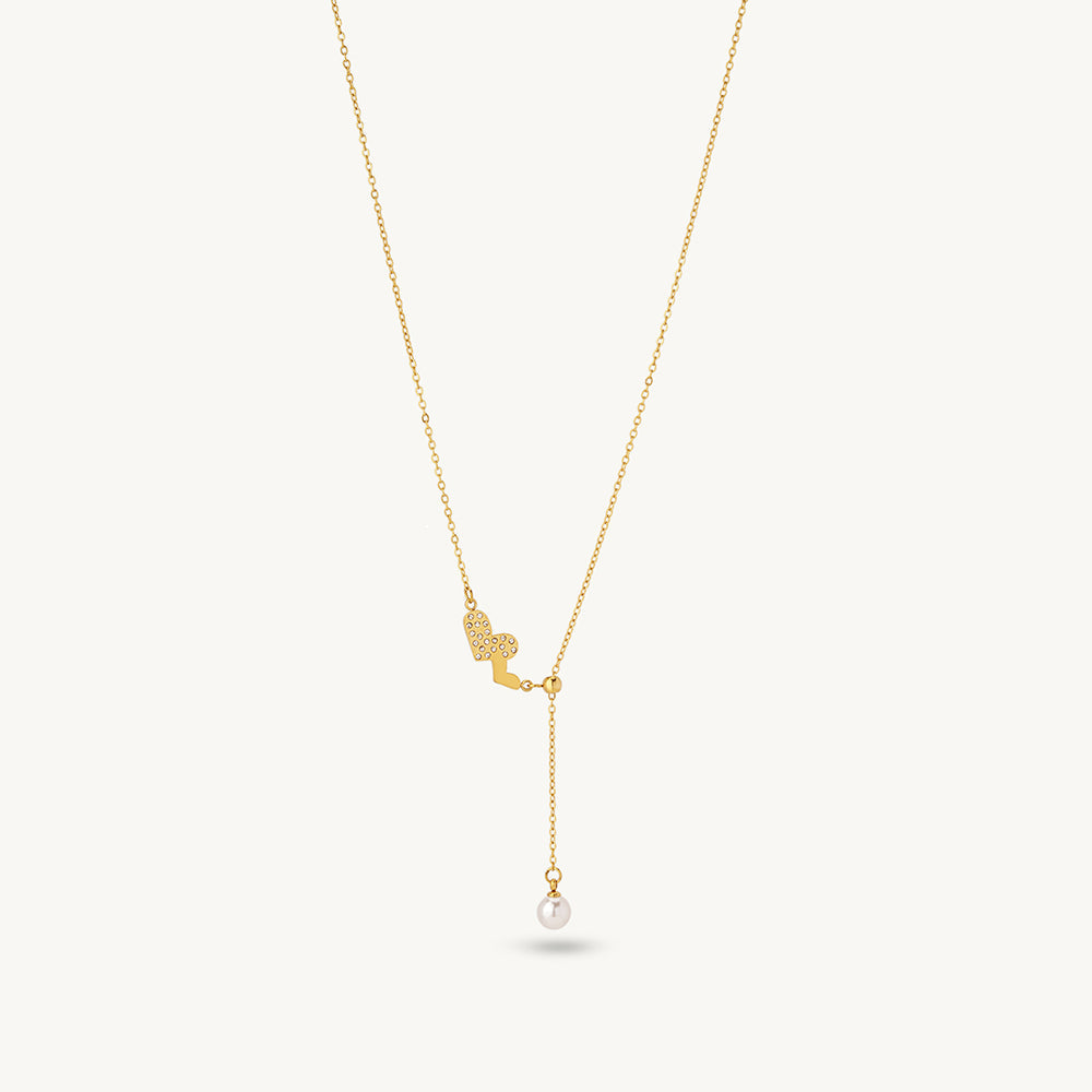 Celestial Pearl Heart Lariat Necklace