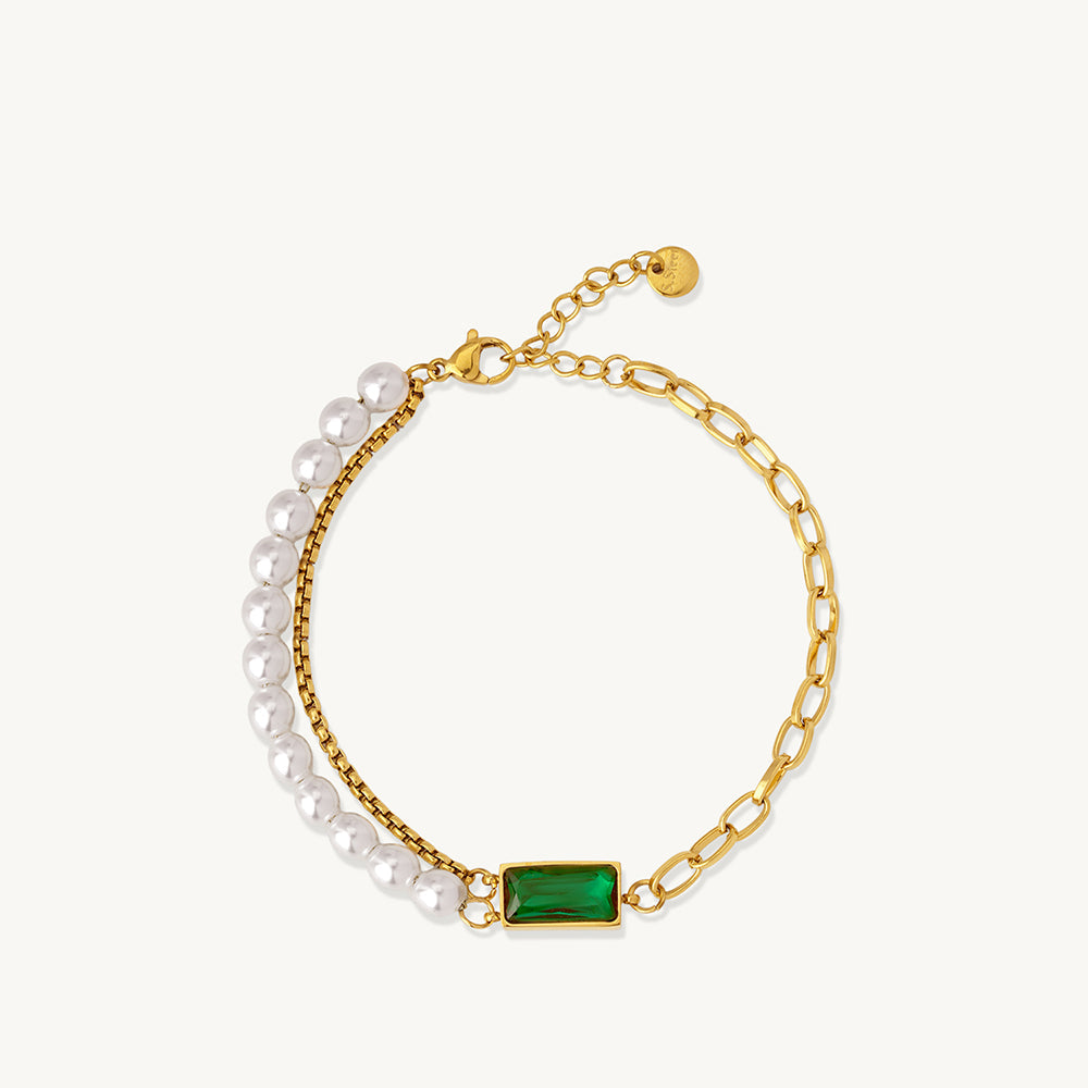 Shiny Emerald Pearl Chain Bracelet