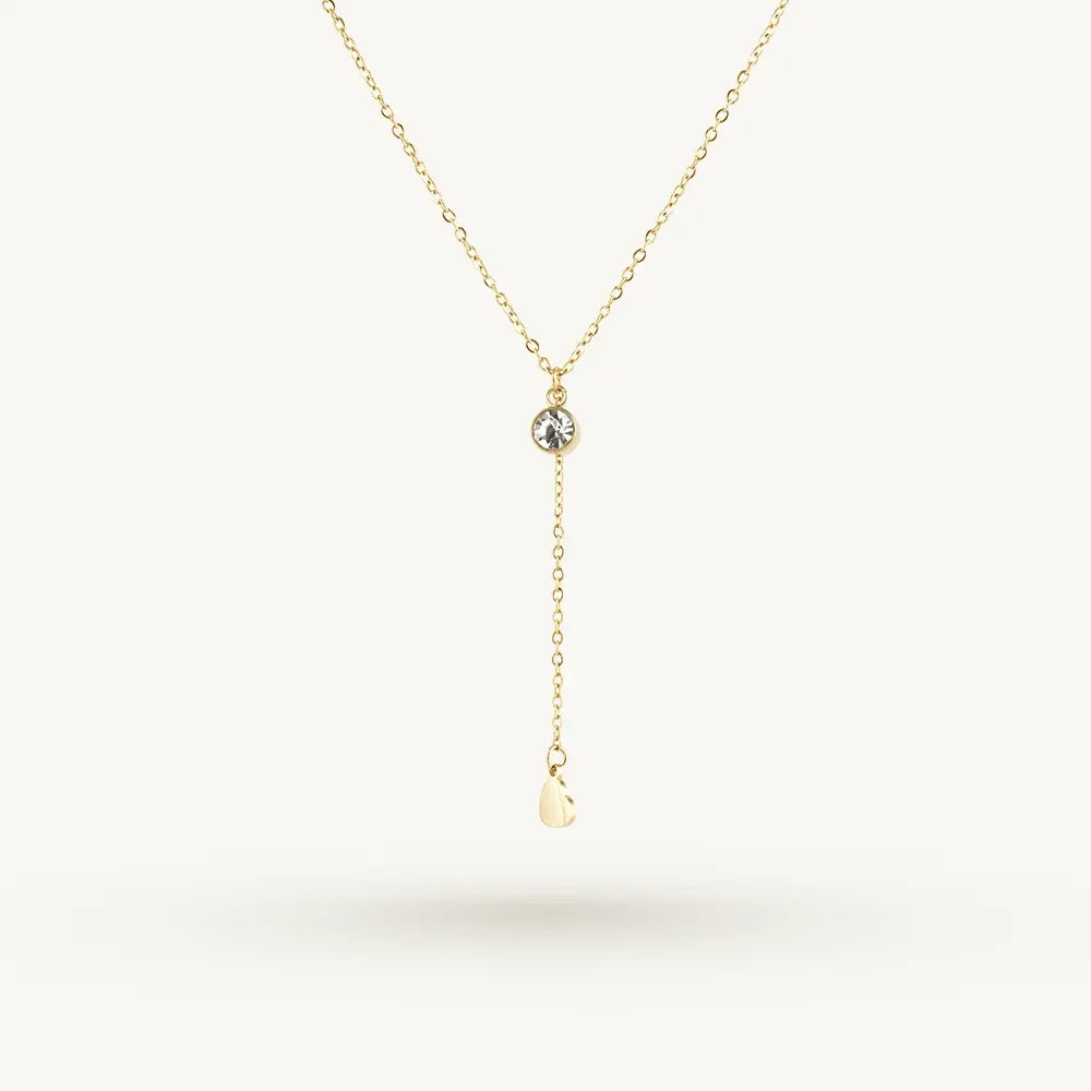 Modern Crystal Y Heart Drop Charm Necklace