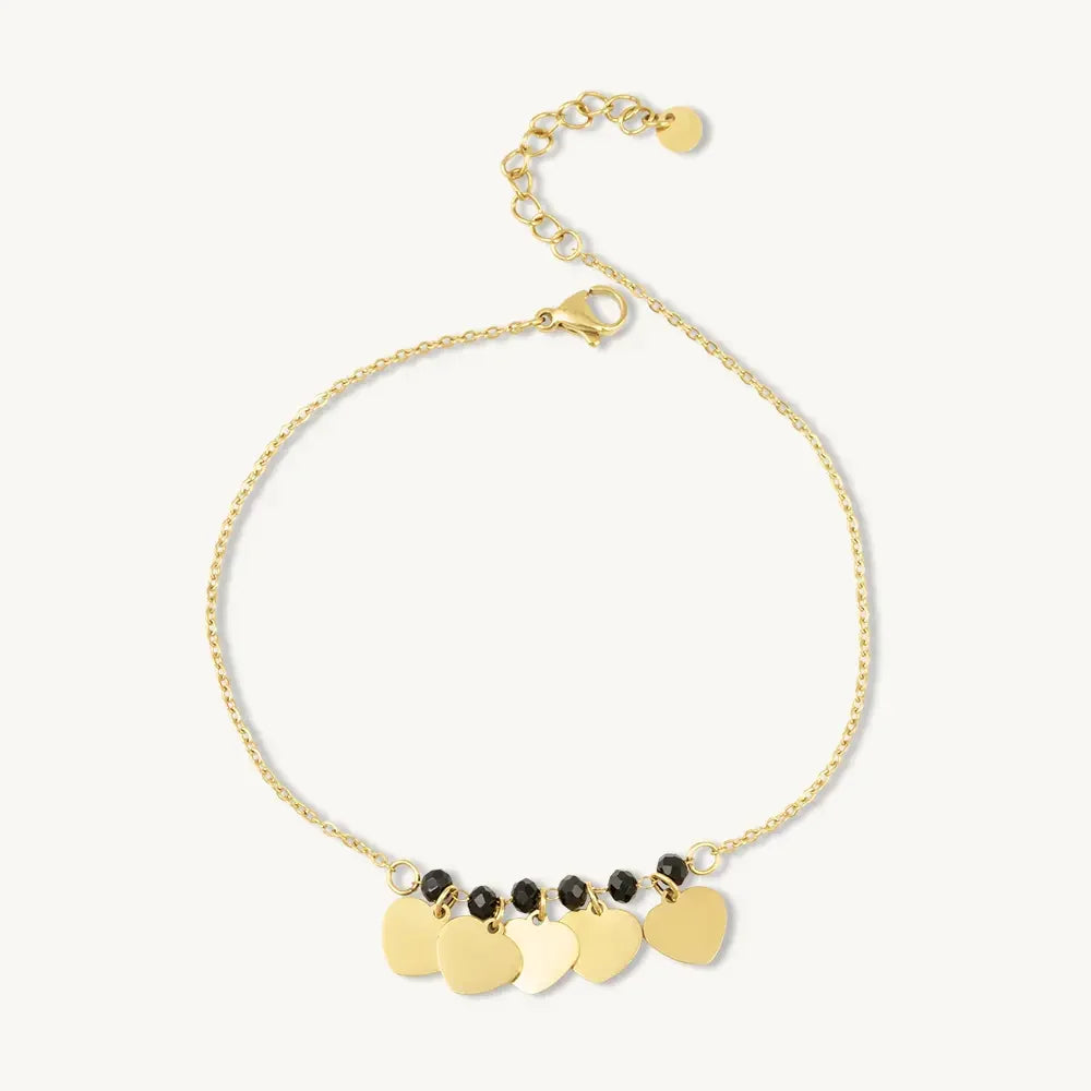 Black Bead Heart Charm Anklet