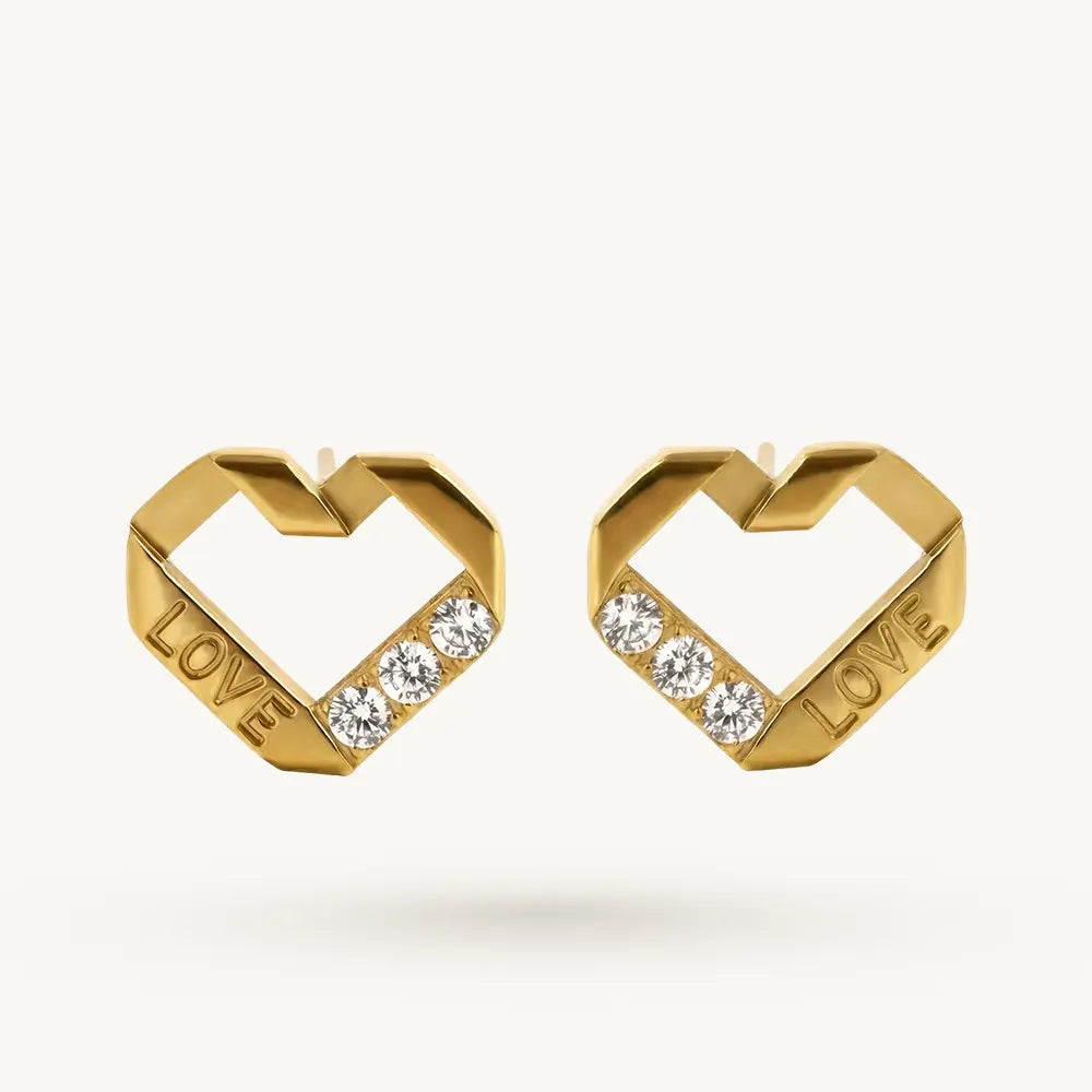 Golden Maze Crystal Heart Stud Earring