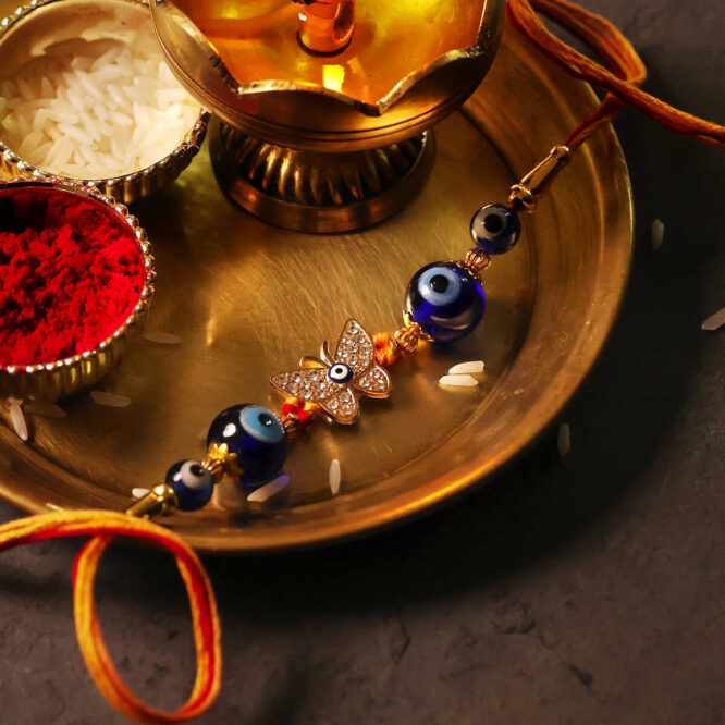 Evil Eye Diamond Butterfly Rakhi
