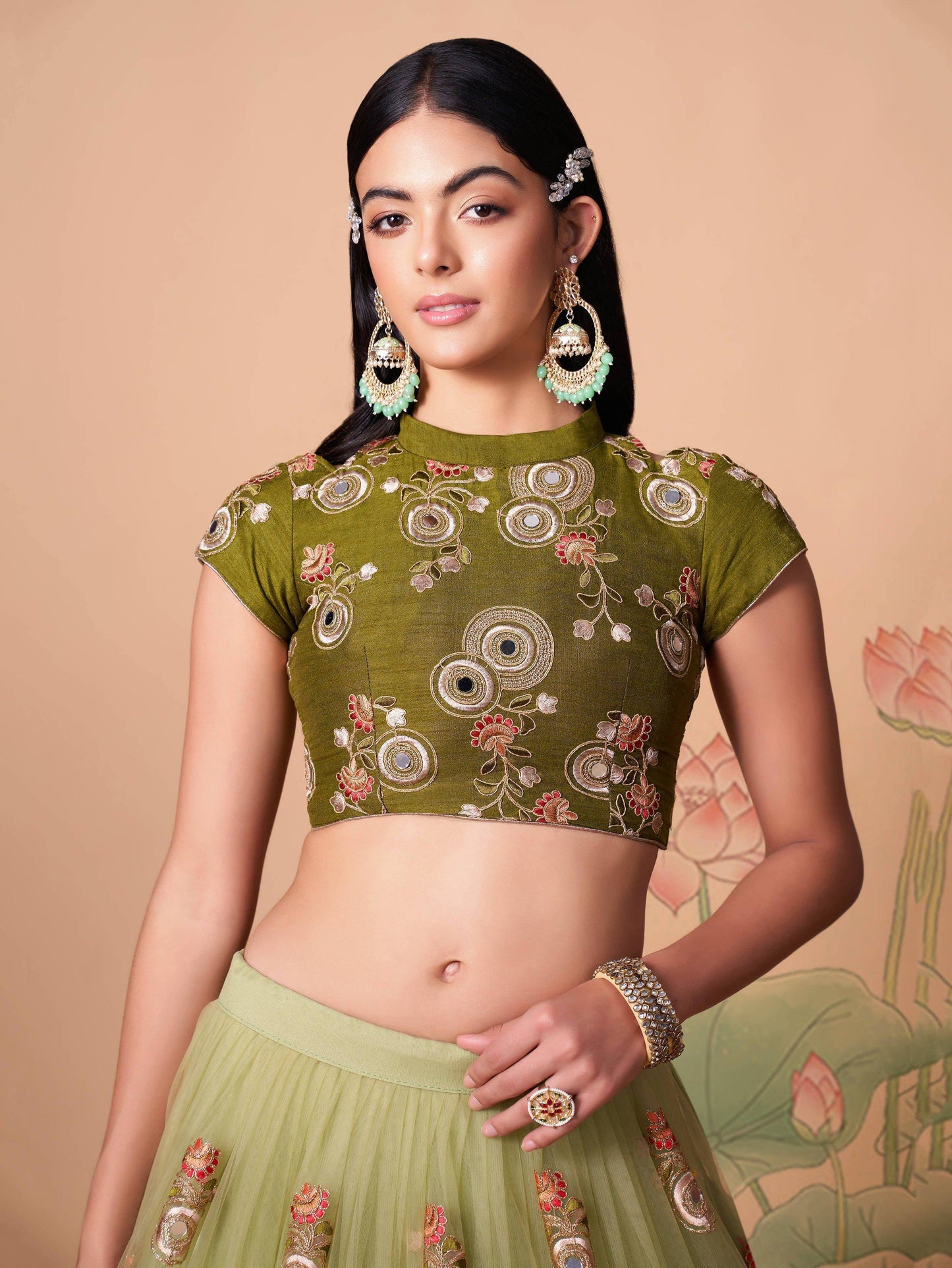 Tulsi Art Impressive Pista Green Net Embroidered Wedding Lehenga Choli