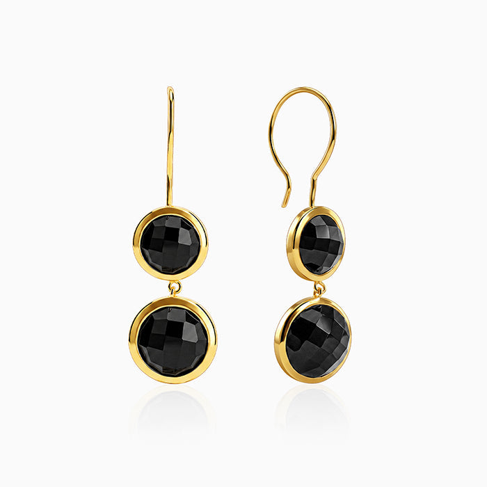 Golden Black Chalcedony Dangler Earrings