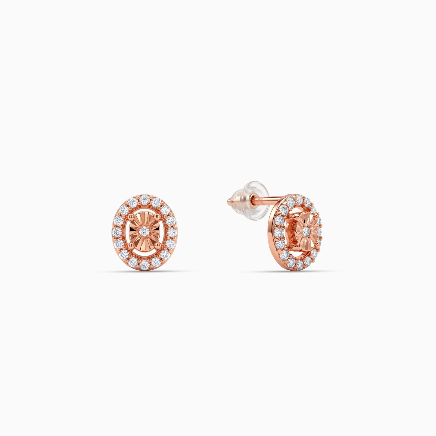 Rose Gold Oval Halo Stone Stud Earrings