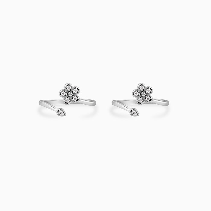 Oxidised Silver Floral Dazzle Toe Rings