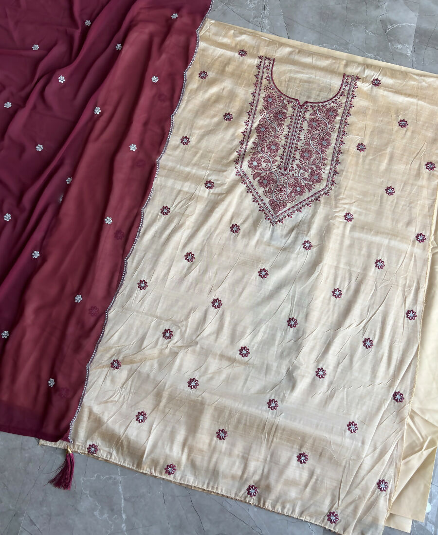 KC Khadi Cotton White Suit With Pink Dupatta 3 Piece Pair For Women