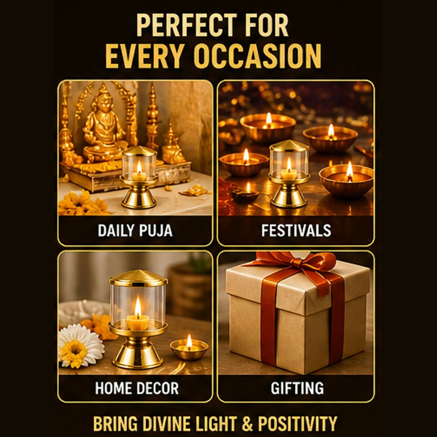 Not Available Pure Brass Ghee Diya for Puja with Glass Cover