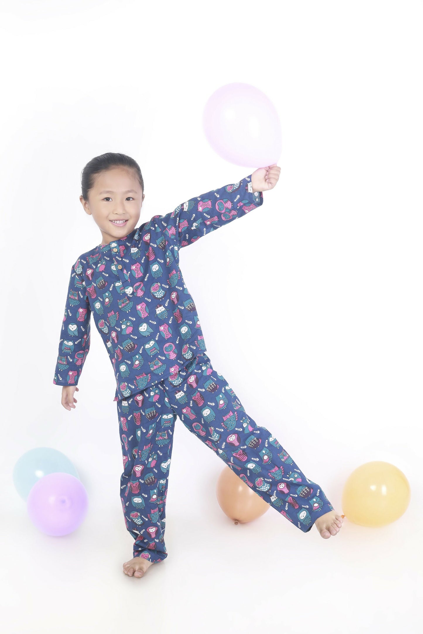 Breathables Kids Cotton Owl Print Co-Ord Night Suit Navy Blue