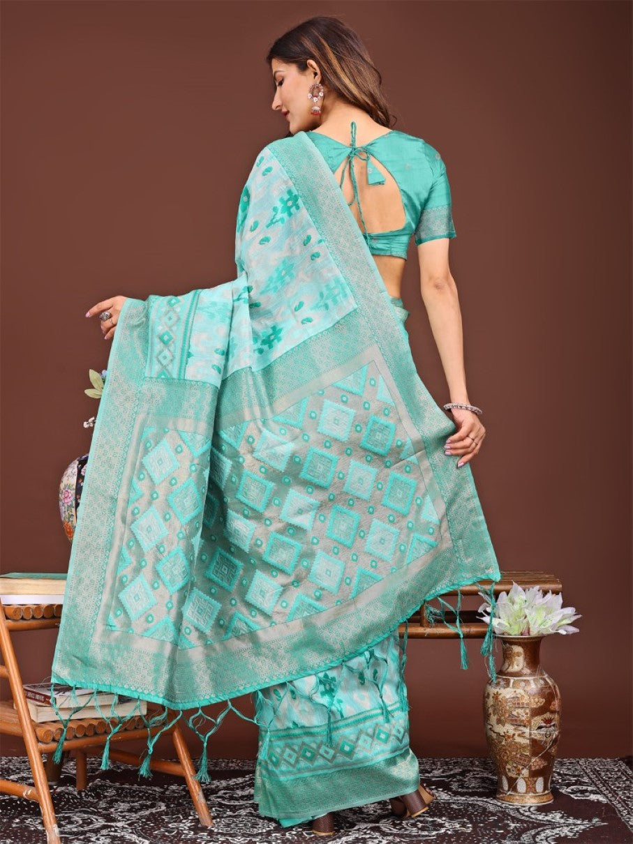 Anaita Sky Blue Banarasi Silk Saree With Blouse