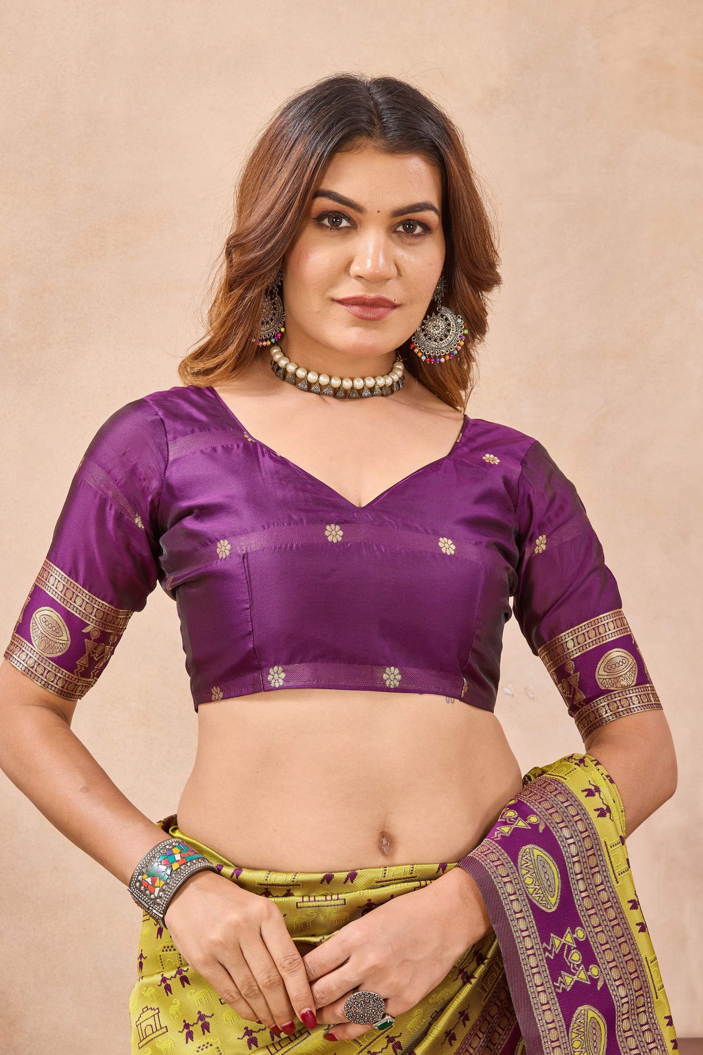 Divine International Trading Co Neon Wine Soft Silk Blend Banarasi Jacuard Work Designer Party Wear Saree With Unstitched Blouse Piece