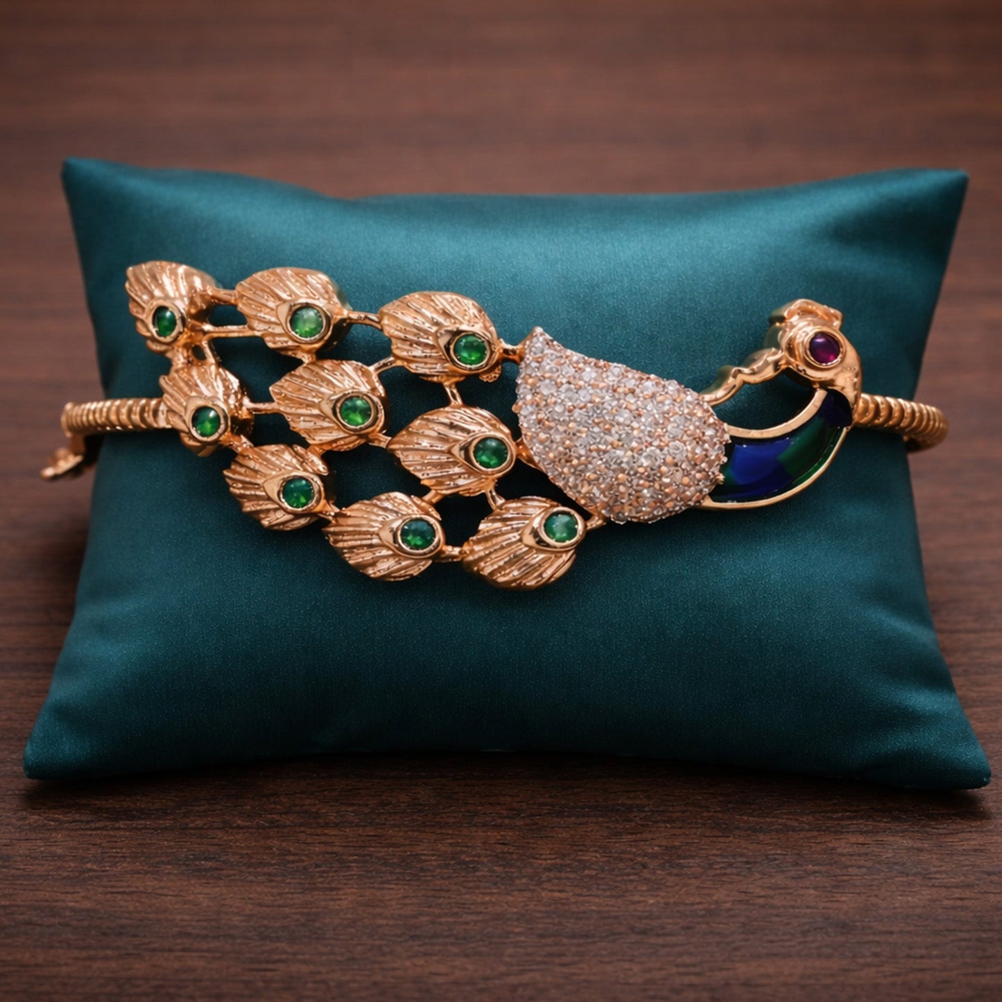 Ratnika β Festive Green Peacock Kada Bracelet