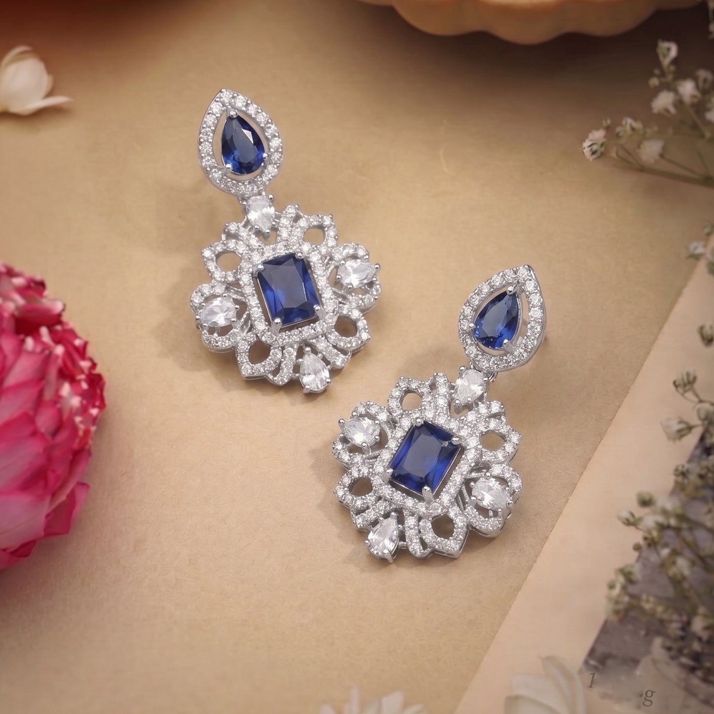 Shringar Blue CZ Hasli Drop Earrings