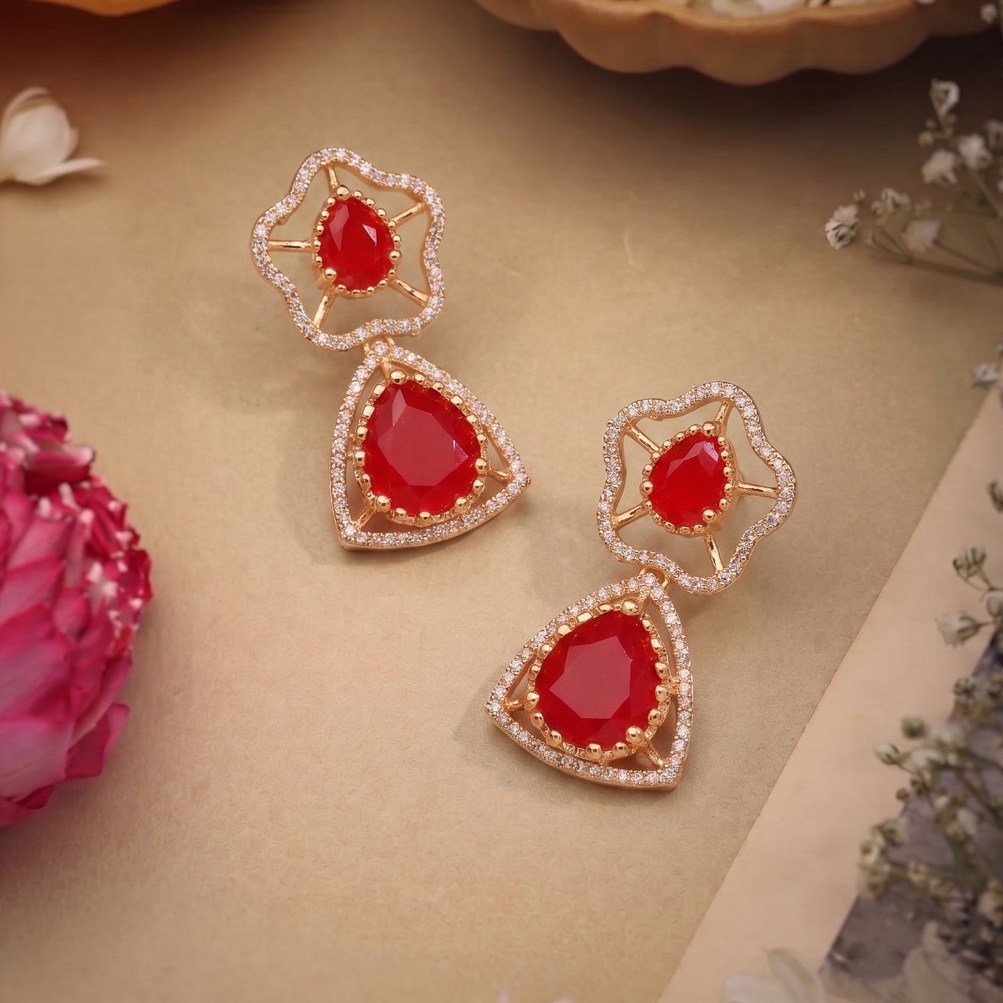 Samriddhi Ruby CZ Hasli Drop Earrings