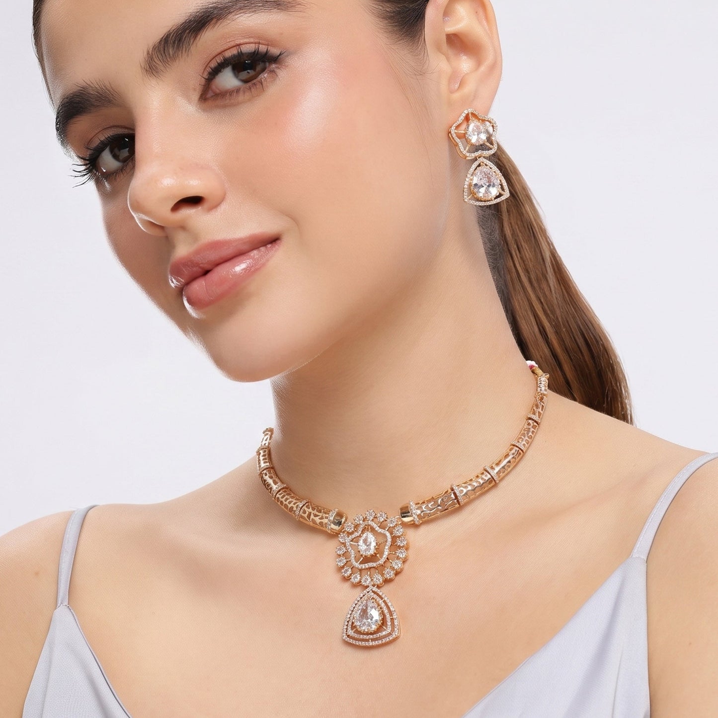 Rajya White CZ Hasli Necklace Set
