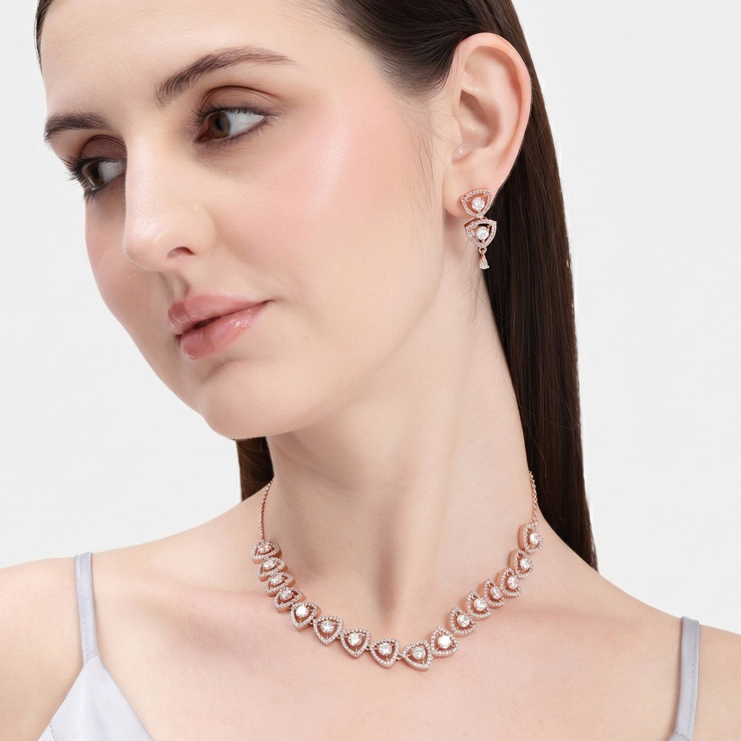 White CZ Triangle Frame Necklace Set