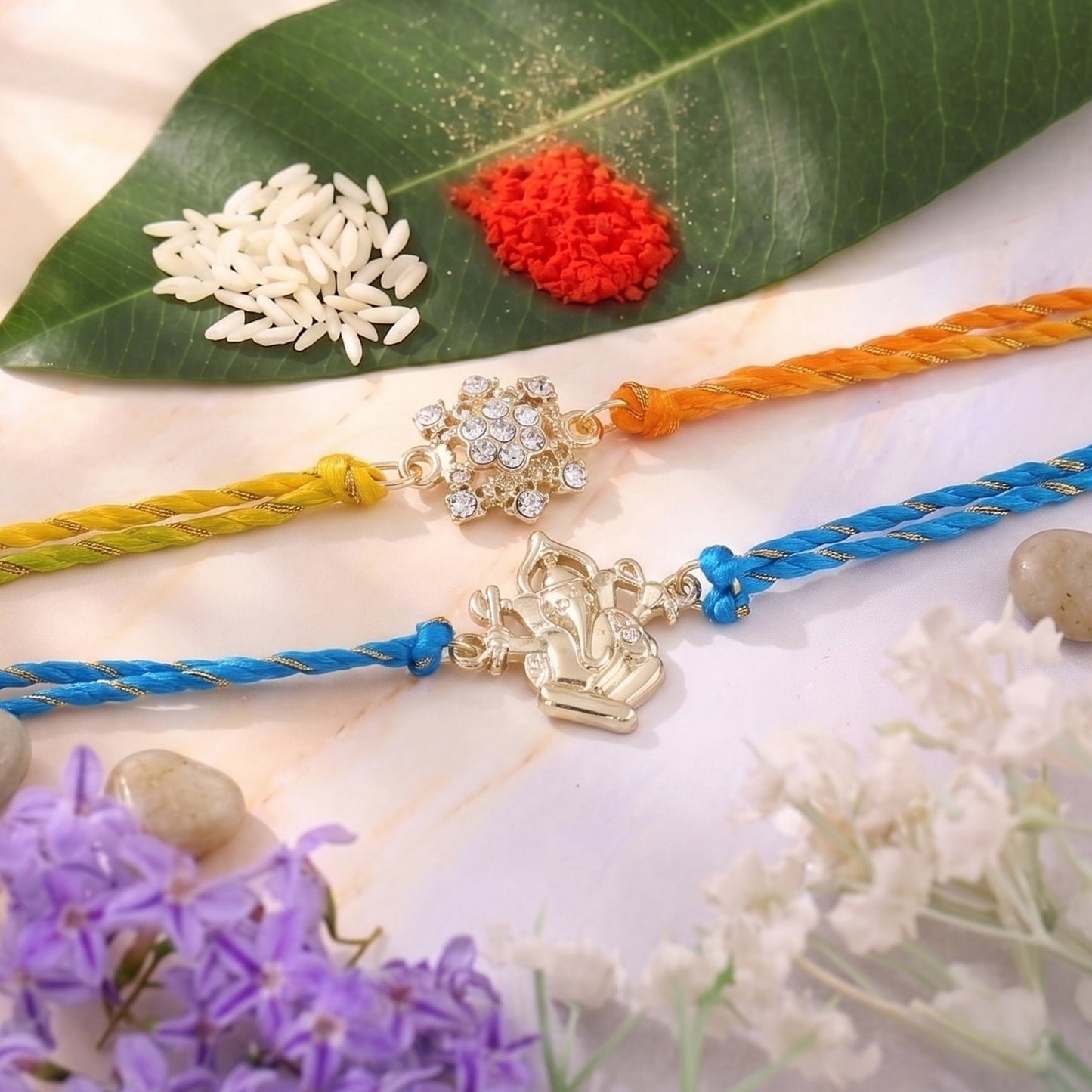 Premium Gold Plated Flower Idol Design Rakhi
