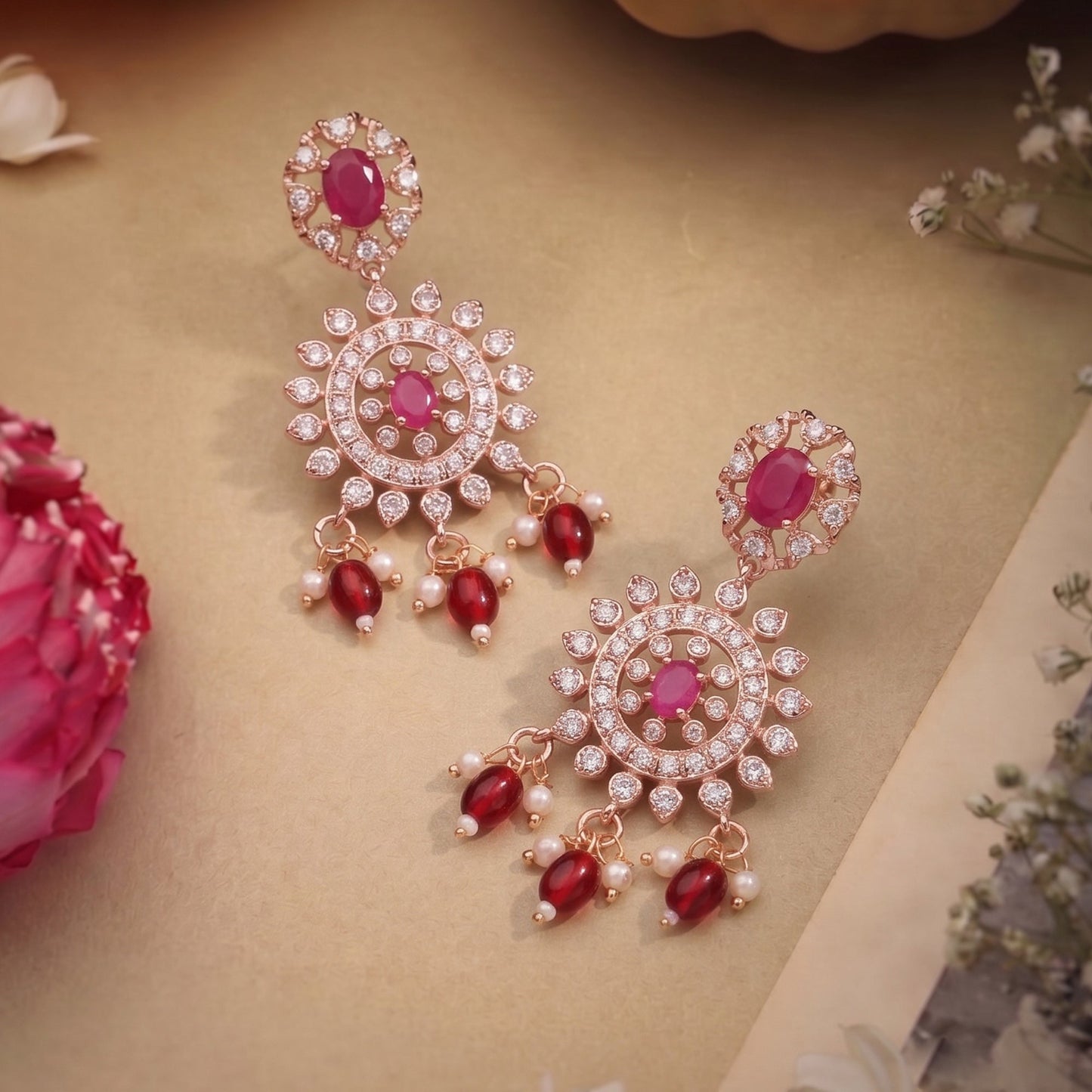 Alankar Ruby CZ Hasli Drop Earrings