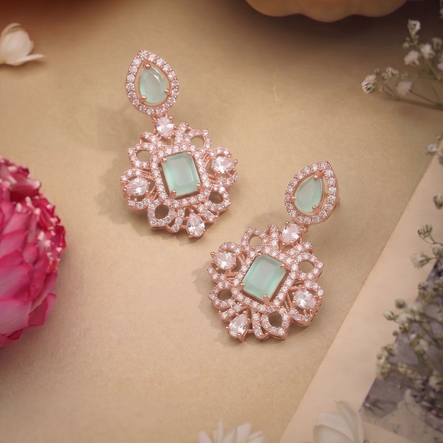 Lavanya Mint Green CZ Hasli Drop Earrings