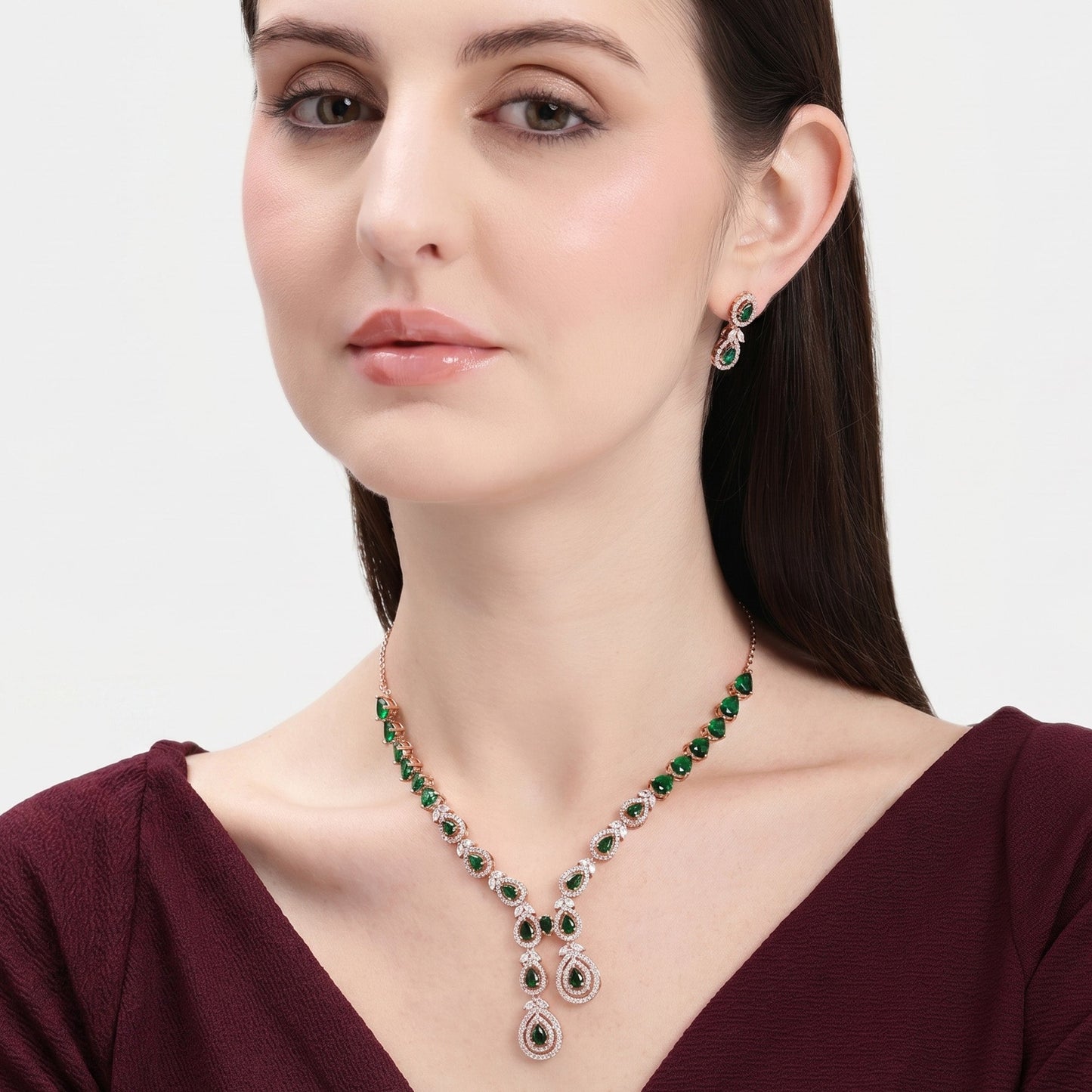 Green CZ Swirl Necklace Set