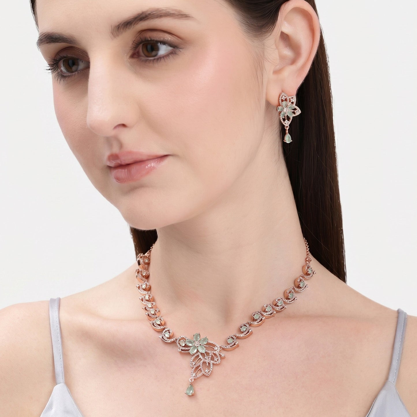 Mint Green Floral Necklace Set