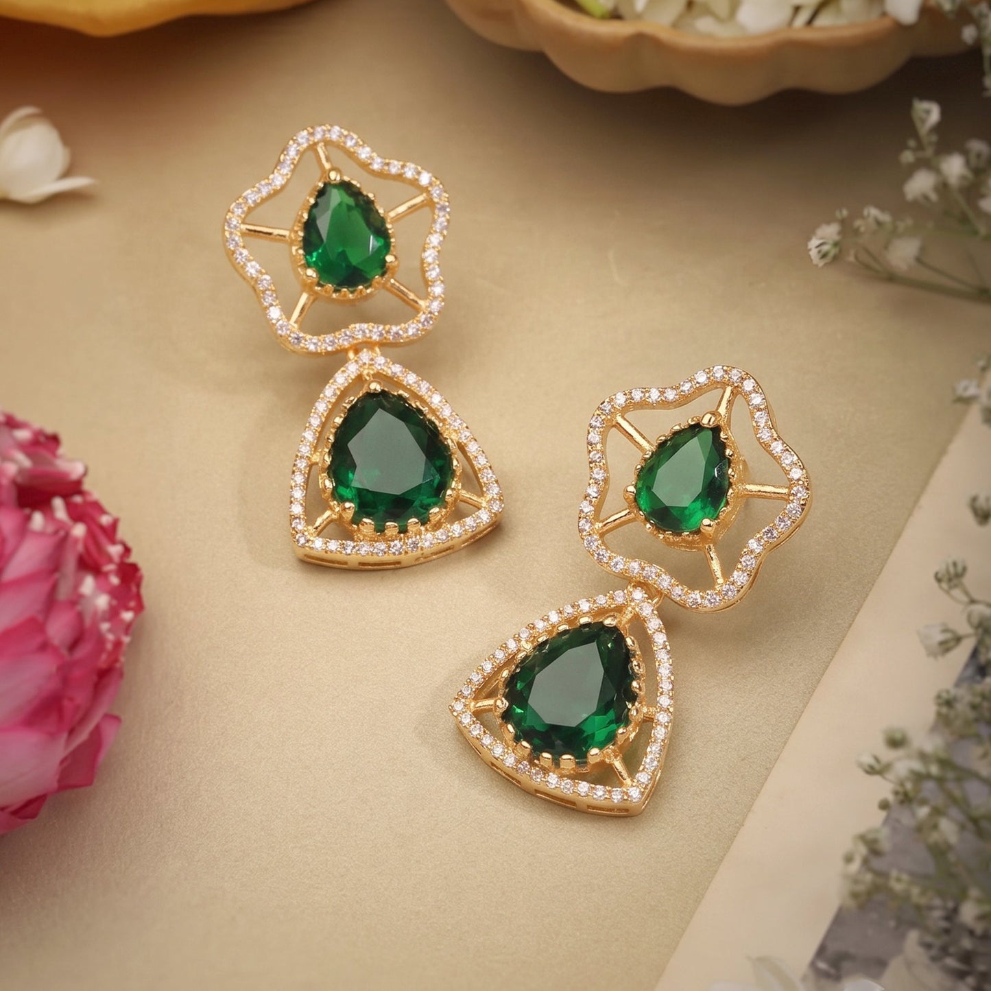 Tejasvi Green CZ Hasli Drop Earrings