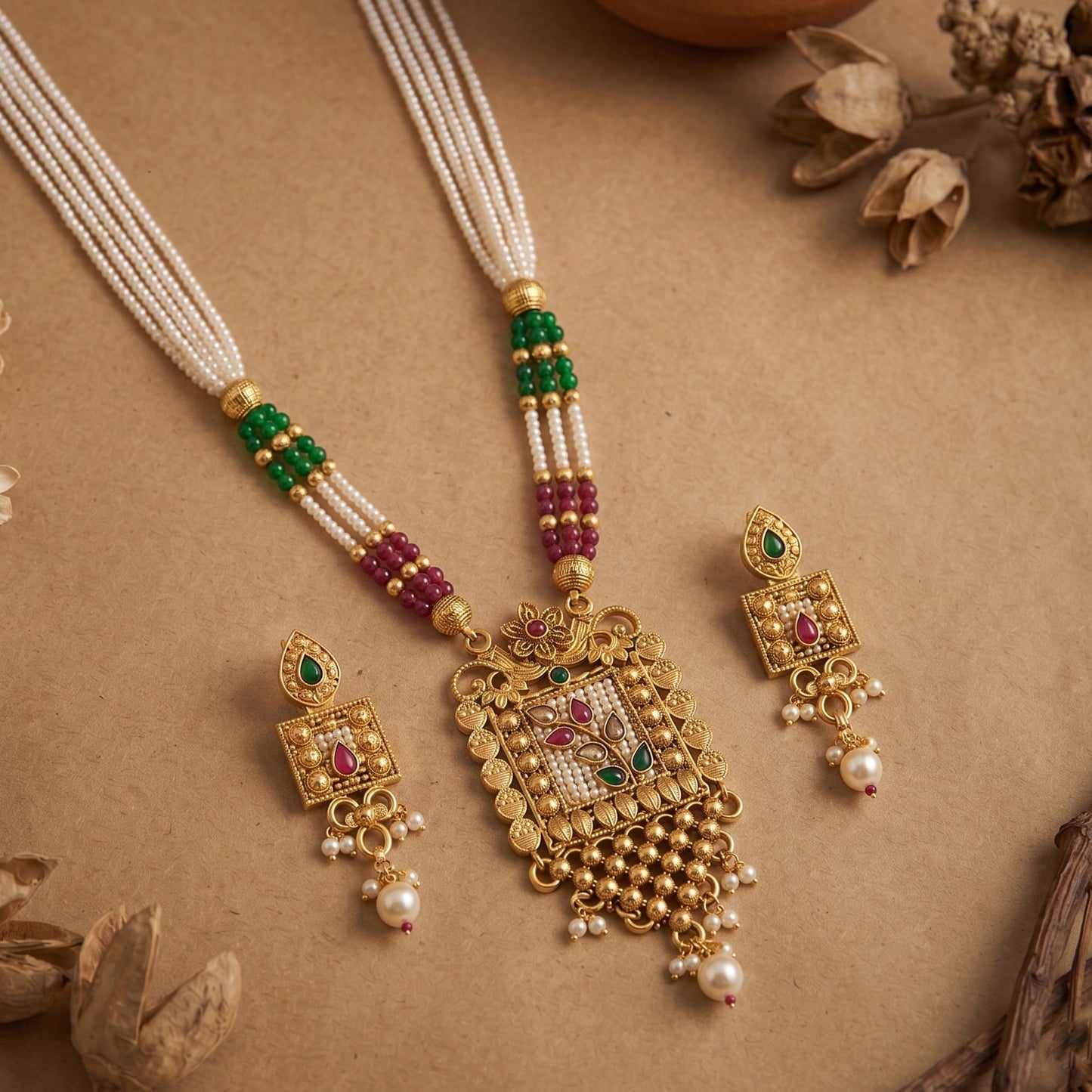 Multi-Color Square Beaded Necklace Set
