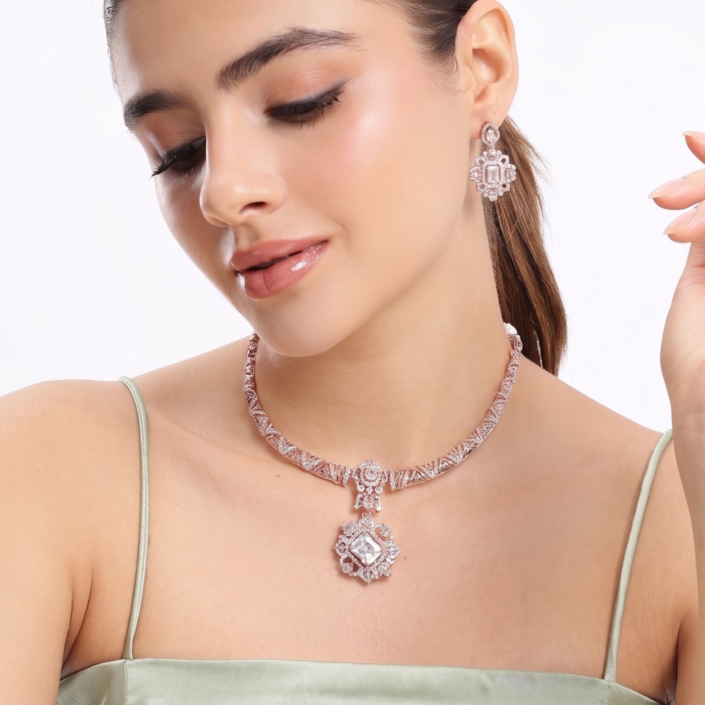 Samragyi White CZ Hasli Necklace Set